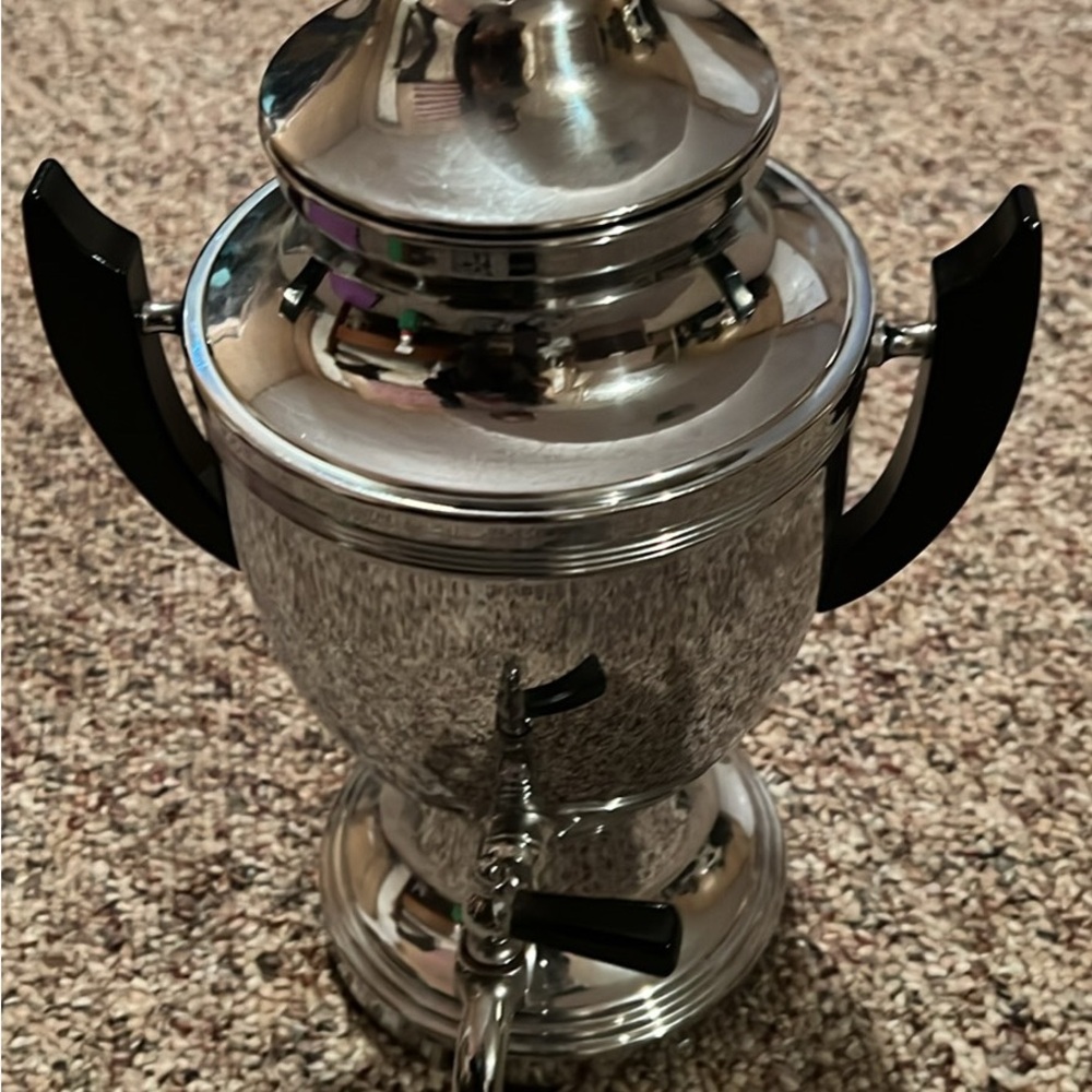 Vintage Silver Coffee Urn with Black Handles